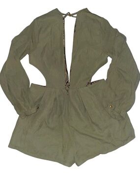 Olive Cutout Long-Sleeve Romper